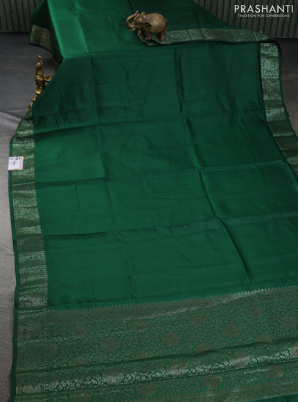 Chiniya silk saree green and rust shade with plain body and woven border