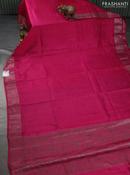 Chiniya silk saree dark pink and black with plain body and woven border