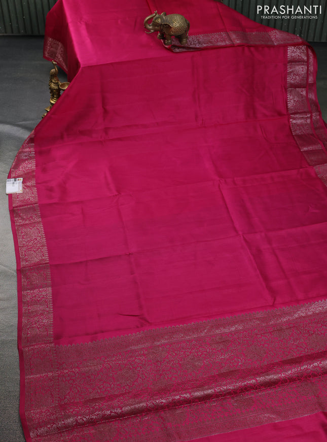 Chiniya silk saree dark pink and black with plain body and woven border