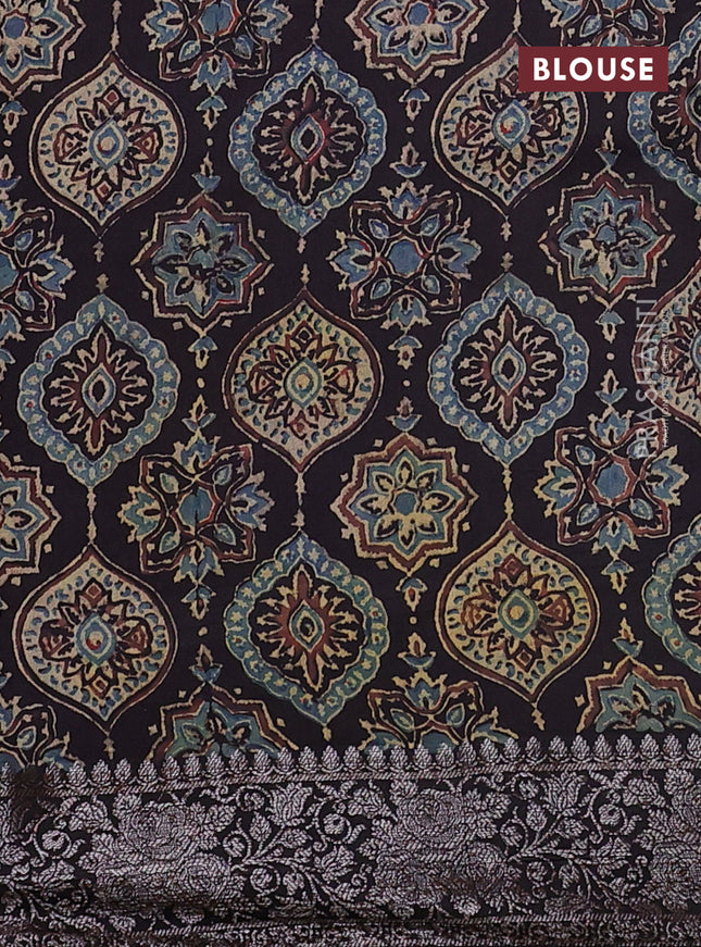 Chiniya silk saree dark pink and black with plain body and woven border