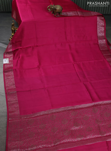 Chiniya silk saree magenta pink and coffee brown with plain body and woven border
