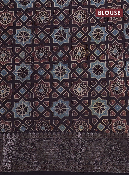 Chiniya silk saree magenta pink and coffee brown with plain body and woven border