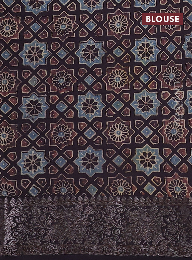 Chiniya silk saree magenta pink and coffee brown with plain body and woven border