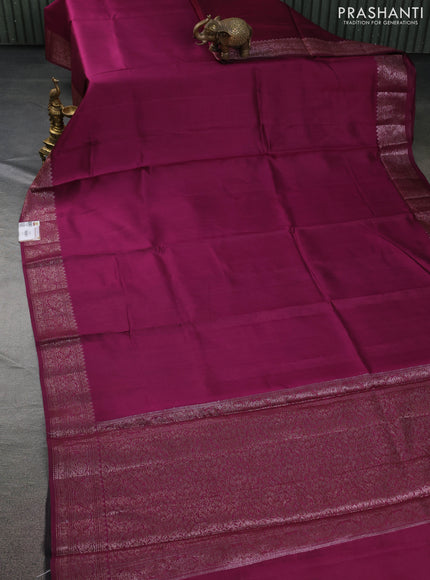Chiniya silk saree wine shade and black with plain body and woven border