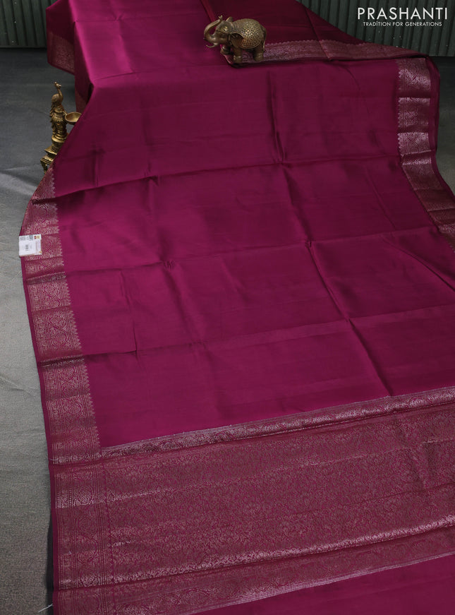 Chiniya silk saree wine shade and black with plain body and woven border