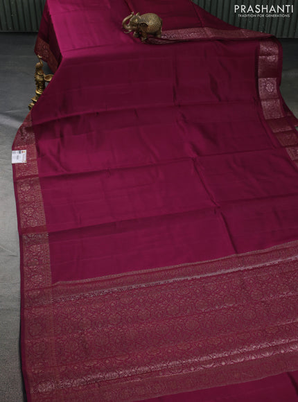 Chiniya silk saree wine shade and deep jamun with plain body and woven border