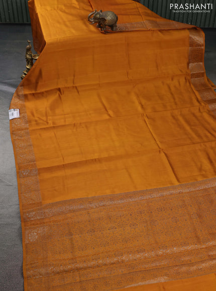 Chiniya silk saree mustard yellow and maroon with plain body and woven border