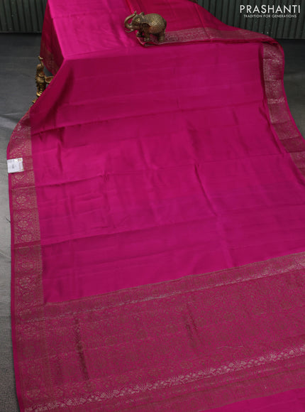 Chiniya silk saree pink and deep jamun with plain body and woven border