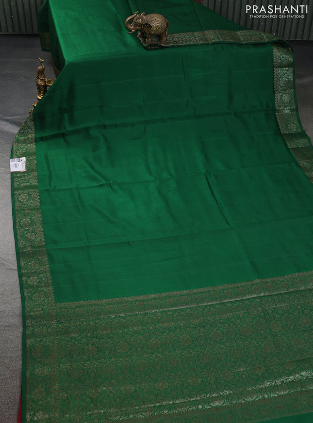 Chiniya silk saree green and maroon with plain body and woven border