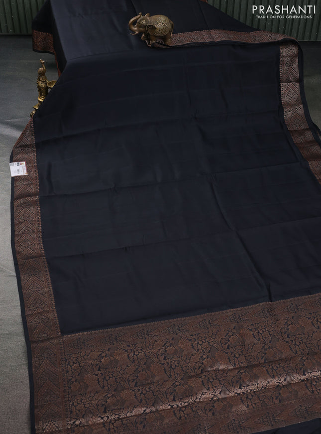 Chiniya silk saree black and maroon with plain body and woven border