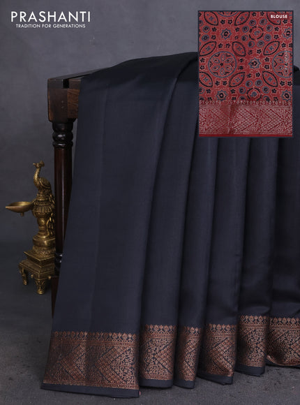 Chiniya silk saree black and maroon with plain body and woven border