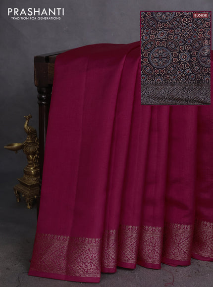 Chiniya silk saree maroon and deep jamun with plain body and woven border