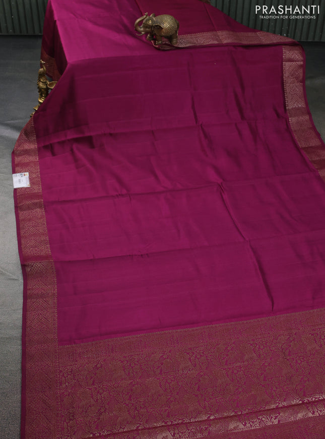 Chiniya silk saree wine shade and deep jamun with plain body and woven border
