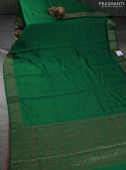 Chiniya silk saree green and maroon with plain body and woven border