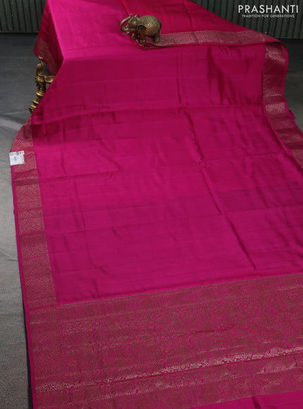 Chiniya silk saree pink and deep jamun with plain body and woven border