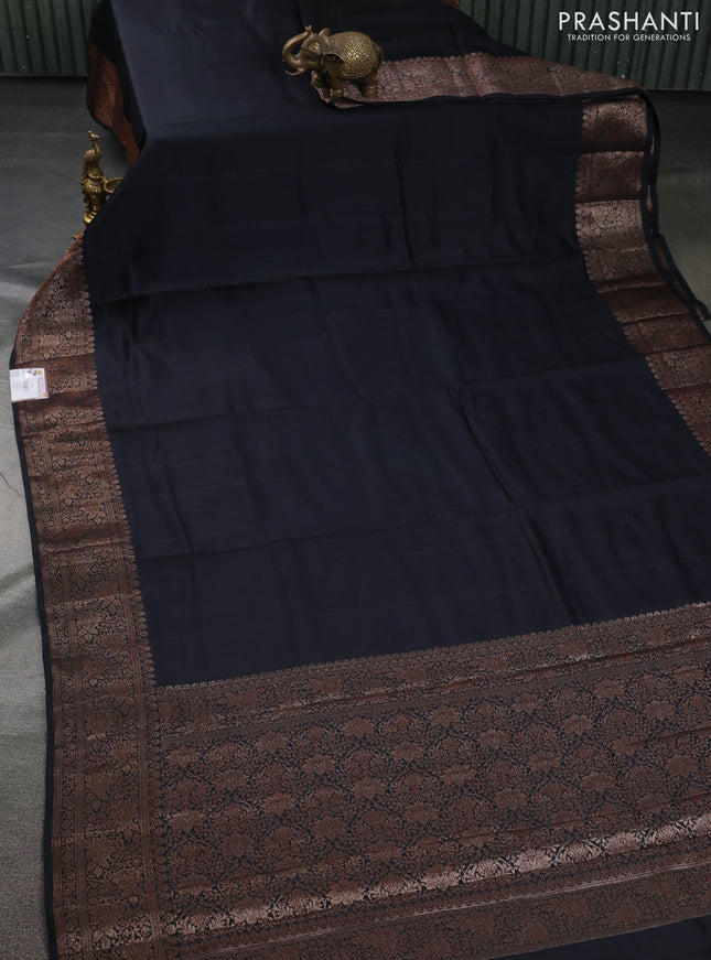 Chiniya silk saree black and maroon with plain body and woven border