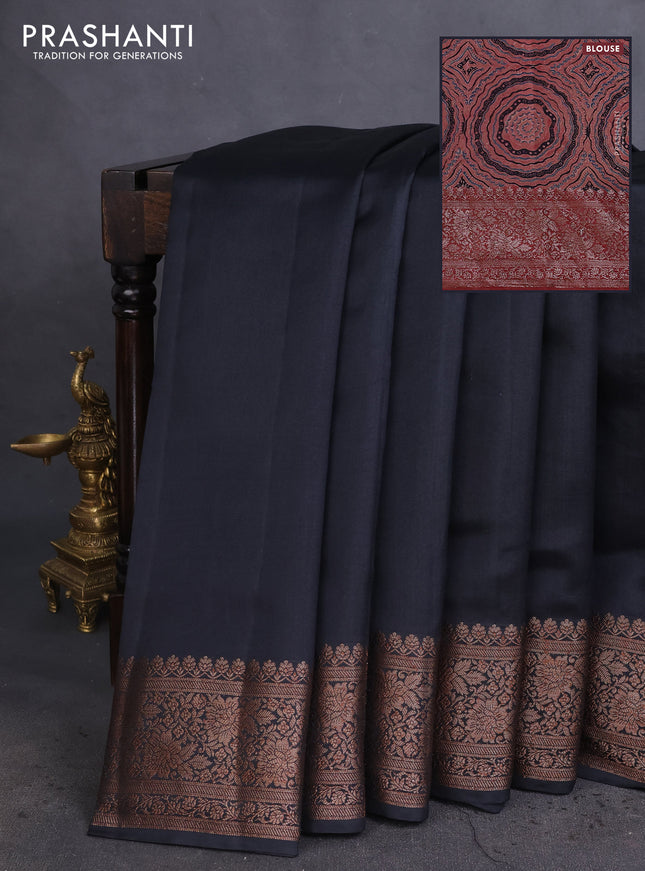 Chiniya silk saree black and maroon with plain body and woven border