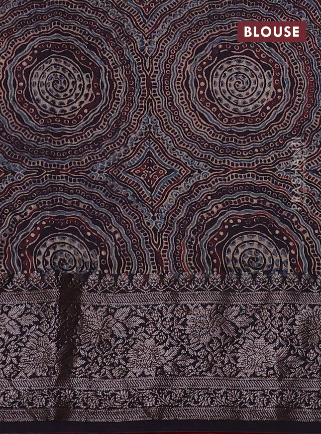 Chiniya silk saree maroon and deep jamun with plain body and woven border