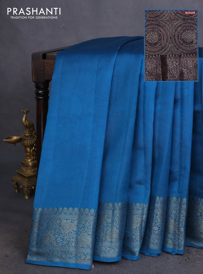 Chiniya silk saree cs blue and deep jamun with plain body and woven border