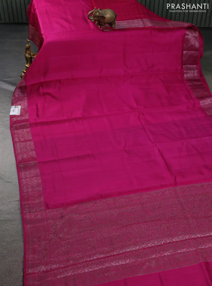Chiniya silk saree magenta pink and black with plain body and woven border