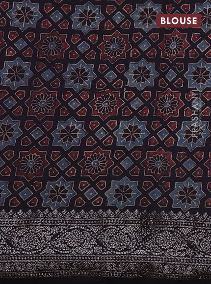 Chiniya silk saree magenta pink and black with plain body and woven border