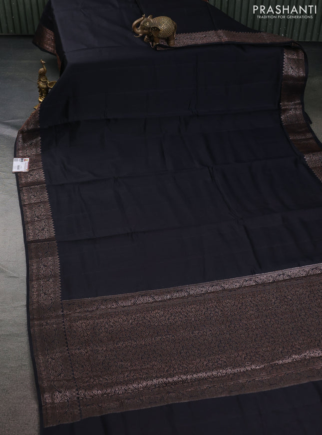 Chiniya silk saree black and maroon with plain body and woven border