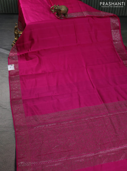 Chiniya silk saree pink and deep jamun with plain body and woven border