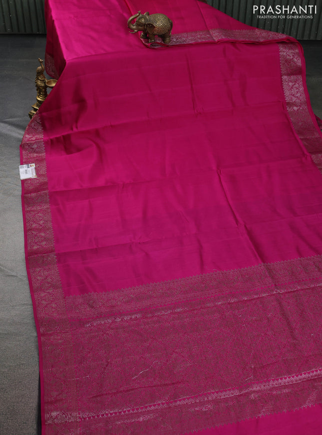 Chiniya silk saree pink and deep jamun with plain body and woven border