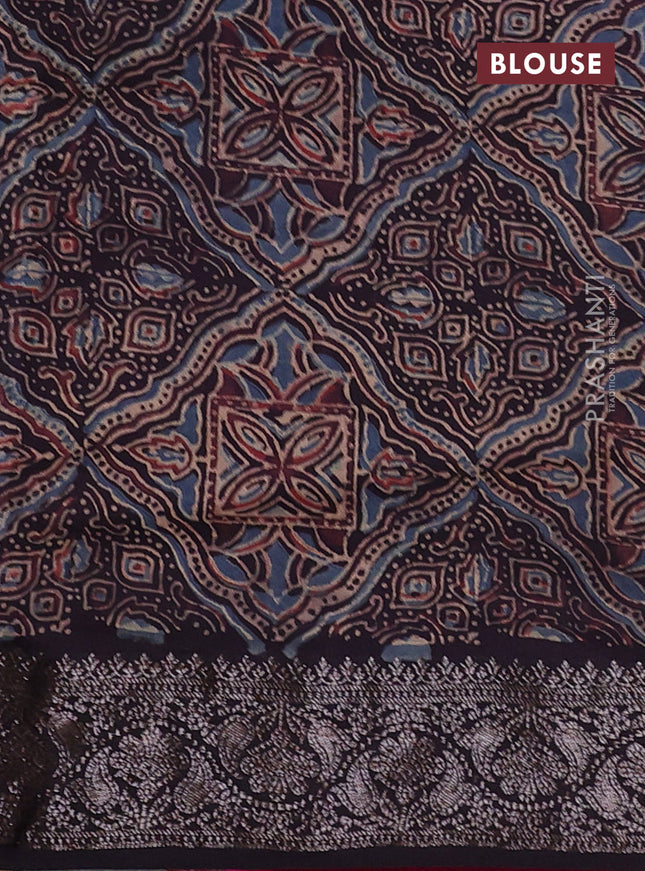 Chiniya silk saree pink and deep jamun with plain body and woven border