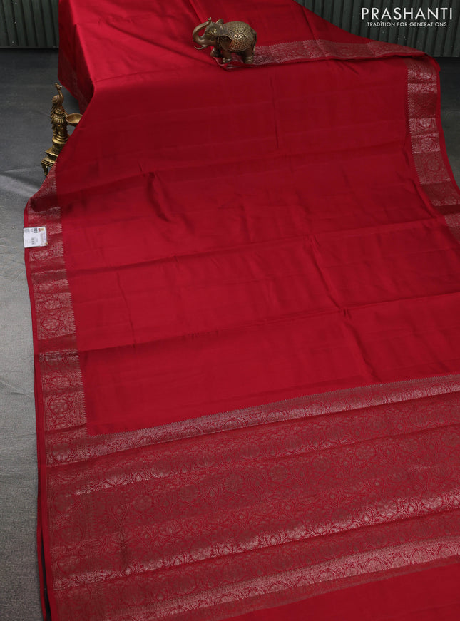 Chiniya silk saree maroon and black with plain body and woven border