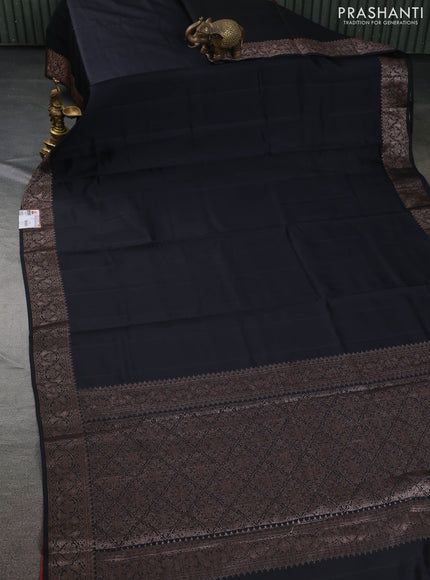 Chiniya silk saree black and maroon with plain body and woven border