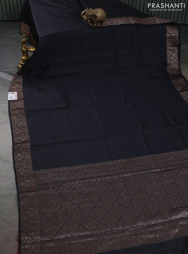 Chiniya silk saree black and maroon with plain body and woven border