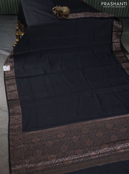 Chiniya silk saree black and rust shade with plain body and woven border