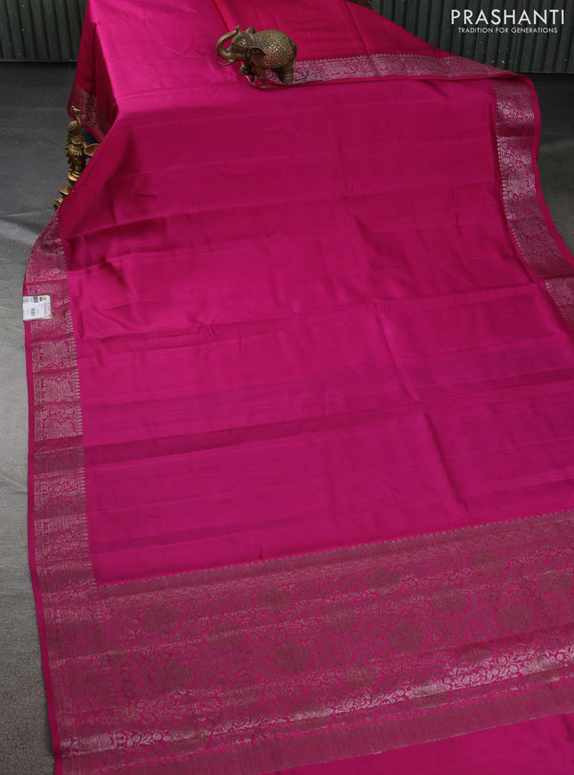 Chiniya silk saree pink and deep brown with plain body and woven border