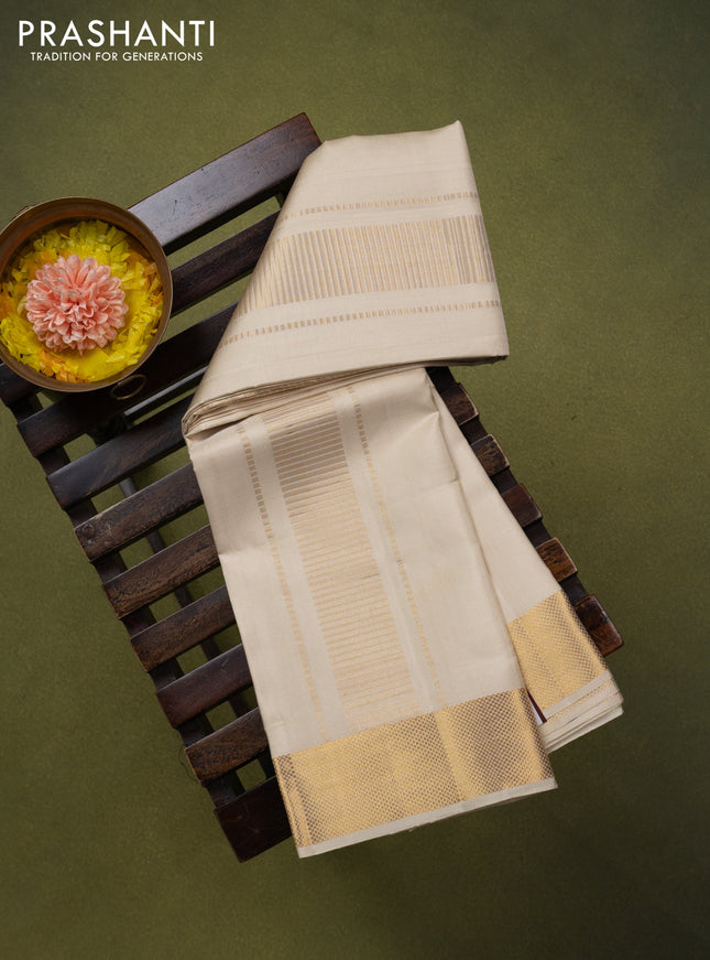9x5 Pure silk dhoti and matching shirt bit cream with zari woven border