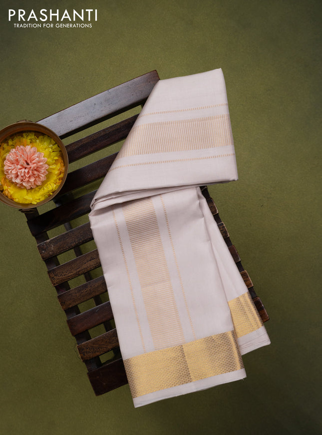 9x5 Pure silk dhoti and matching shirt bit cream with zari woven border