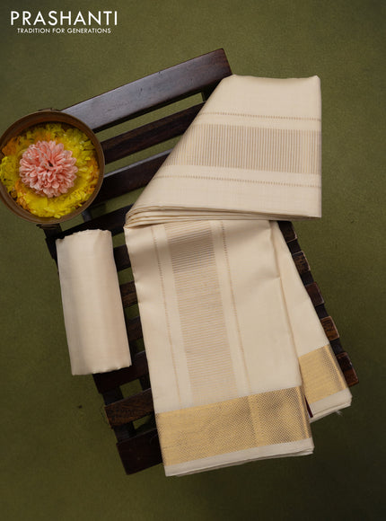 9x5 Pure silk dhoti and matching shirt bit cream with zari woven border