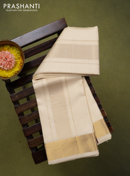 9x5 Pure silk dhoti and matching shirt bit cream with zari woven border