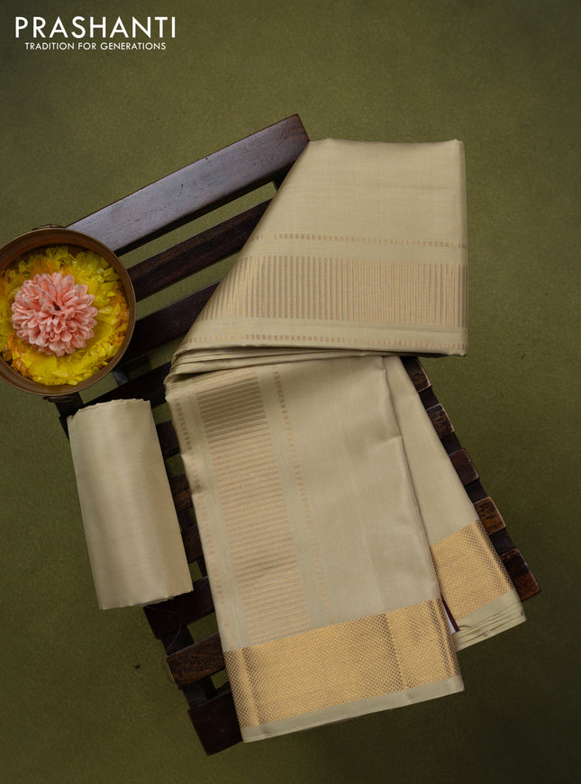 9x5 Pure silk dhoti and matching shirt bit cream with zari woven border