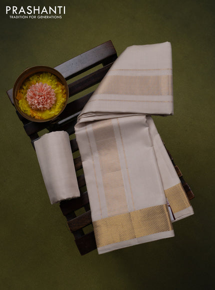 9x5 Pure silk dhoti and matching shirt bit cream with zari woven border