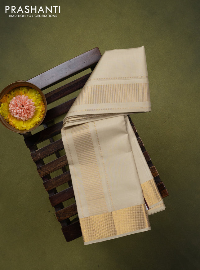 9x5 Pure silk dhoti and matching shirt bit cream with zari woven border