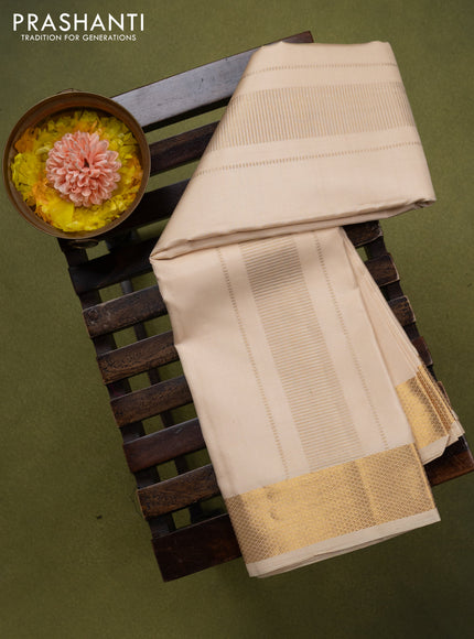 9x5 Pure silk dhoti and matching shirt bit cream with zari woven border