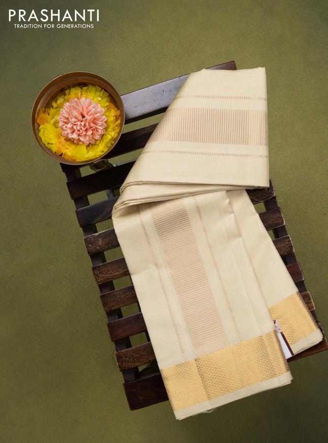 9x5 Pure silk dhoti and matching shirt bit cream with zari woven border