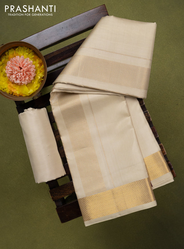 9x5 Pure silk dhoti and matching shirt bit cream with zari woven border