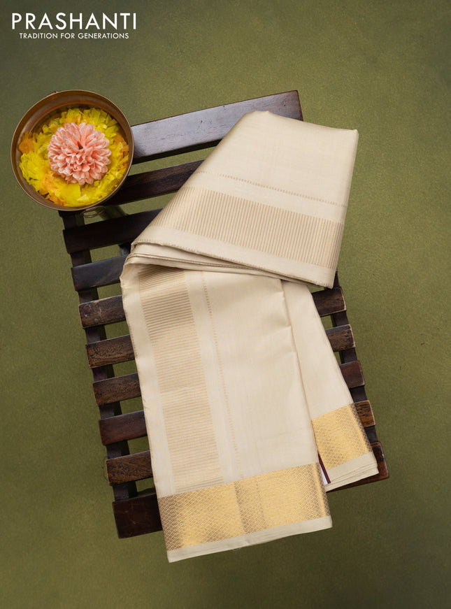 9x5 Pure silk dhoti and matching shirt bit cream with zari woven border