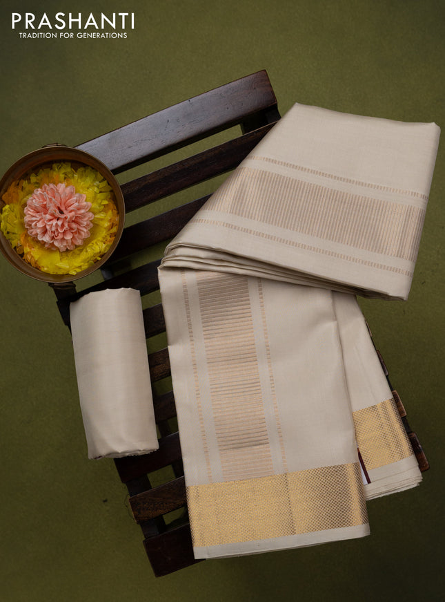 9x5 Pure silk dhoti and matching shirt bit off white with zari woven border