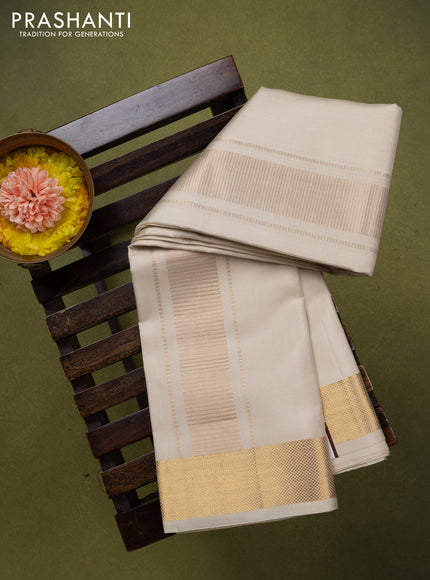 9x5 Pure silk dhoti and matching shirt bit off white with zari woven border