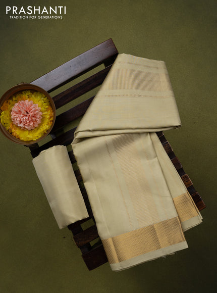 9x5 Pure silk dhoti and matching shirt bit cream with zari woven border