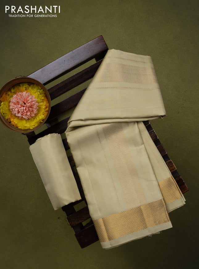 9x5 Pure silk dhoti and matching shirt bit cream with zari woven border