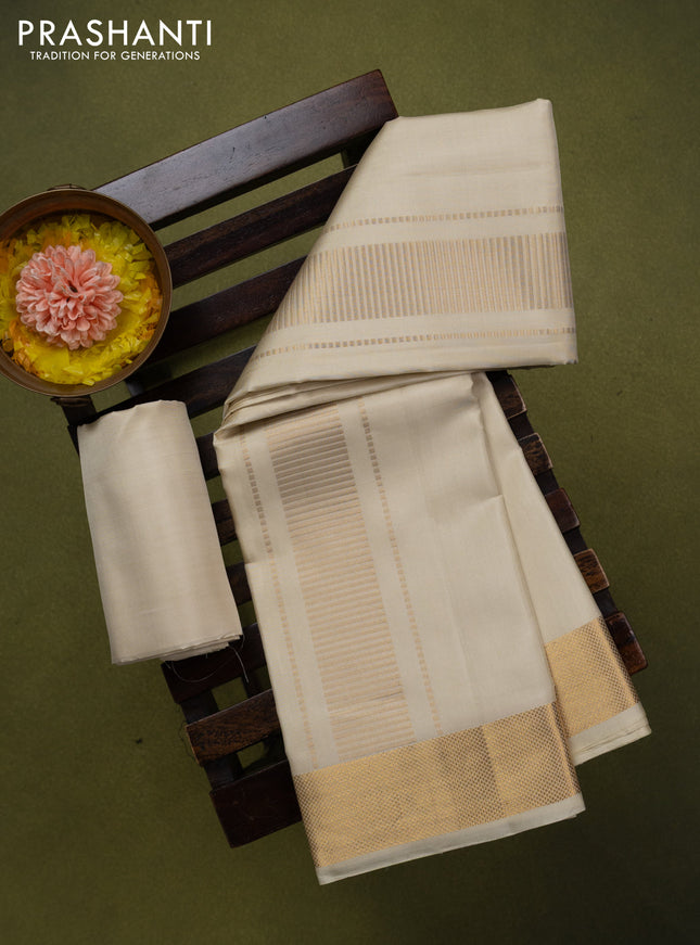 9x5 Pure silk dhoti and matching shirt bit cream with zari woven border